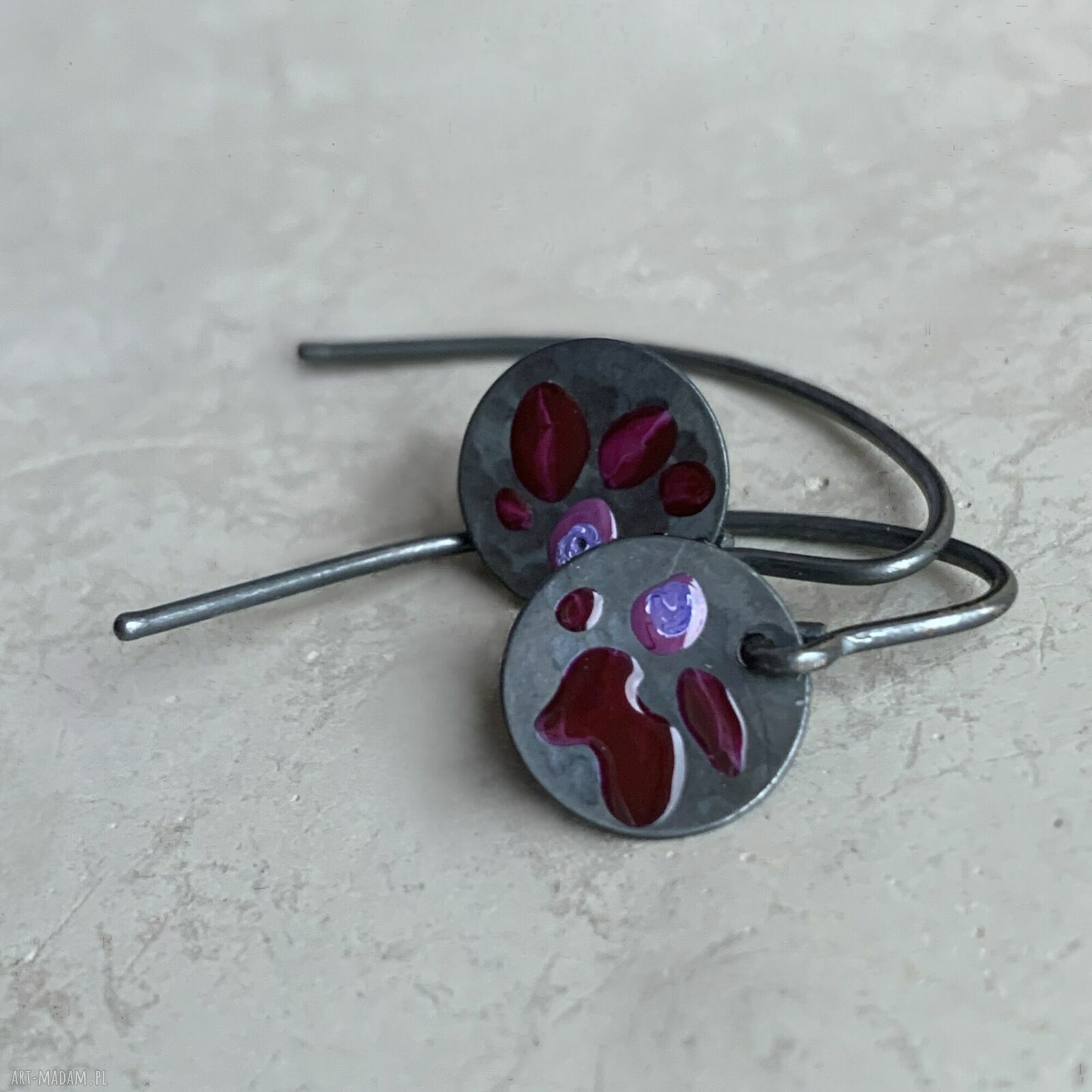 Kolczyki Polne Kwiaty - Dark Ruby i Purple oksydowane srebro 925