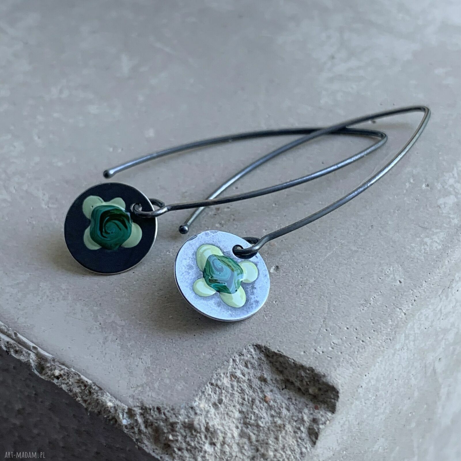 Kolczyki Polne Kwiaty - Malachite & Pastel Green srebro 925, emaliowane kwiaty