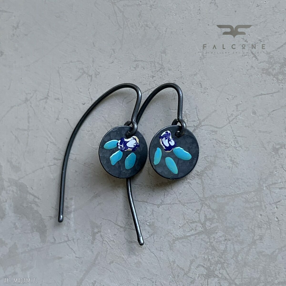 Kolczyki Polne Kwiaty - Navy Blue With Milk & Turquoise, srebro 925