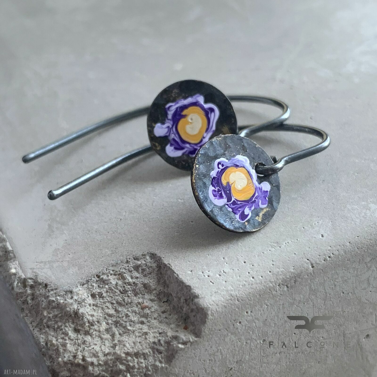 Kolczyki Polne Kwiaty Purple & Ochre z mosiądzu i srebra 925