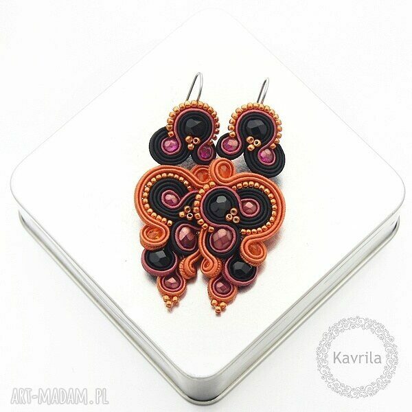 Kolczyki renire dark orange soutache orientalne rękodzieło