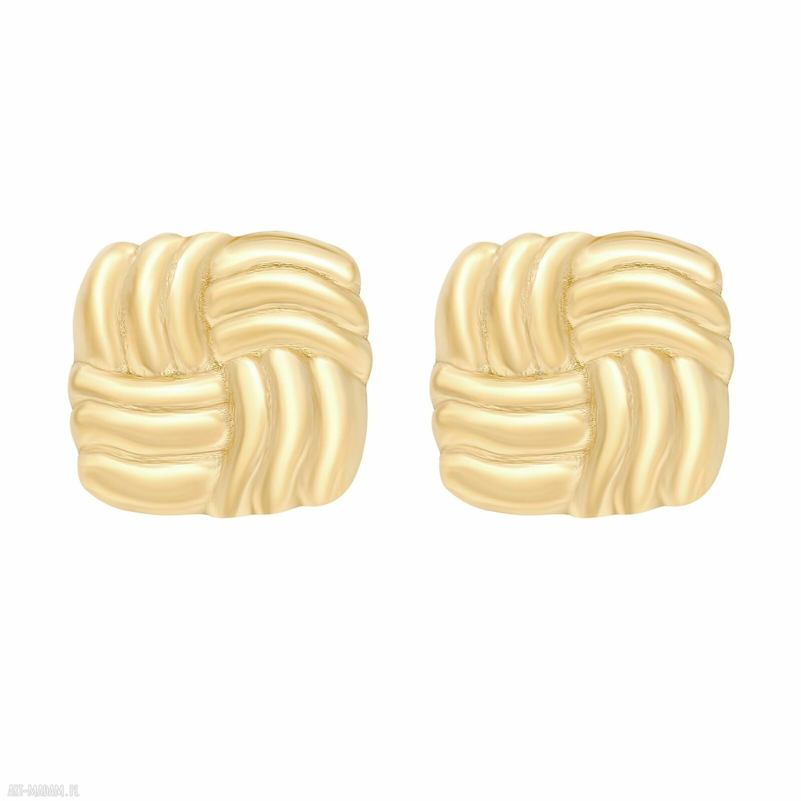 Kolczyki retro kwadraty z jasnym złoceniem 18K