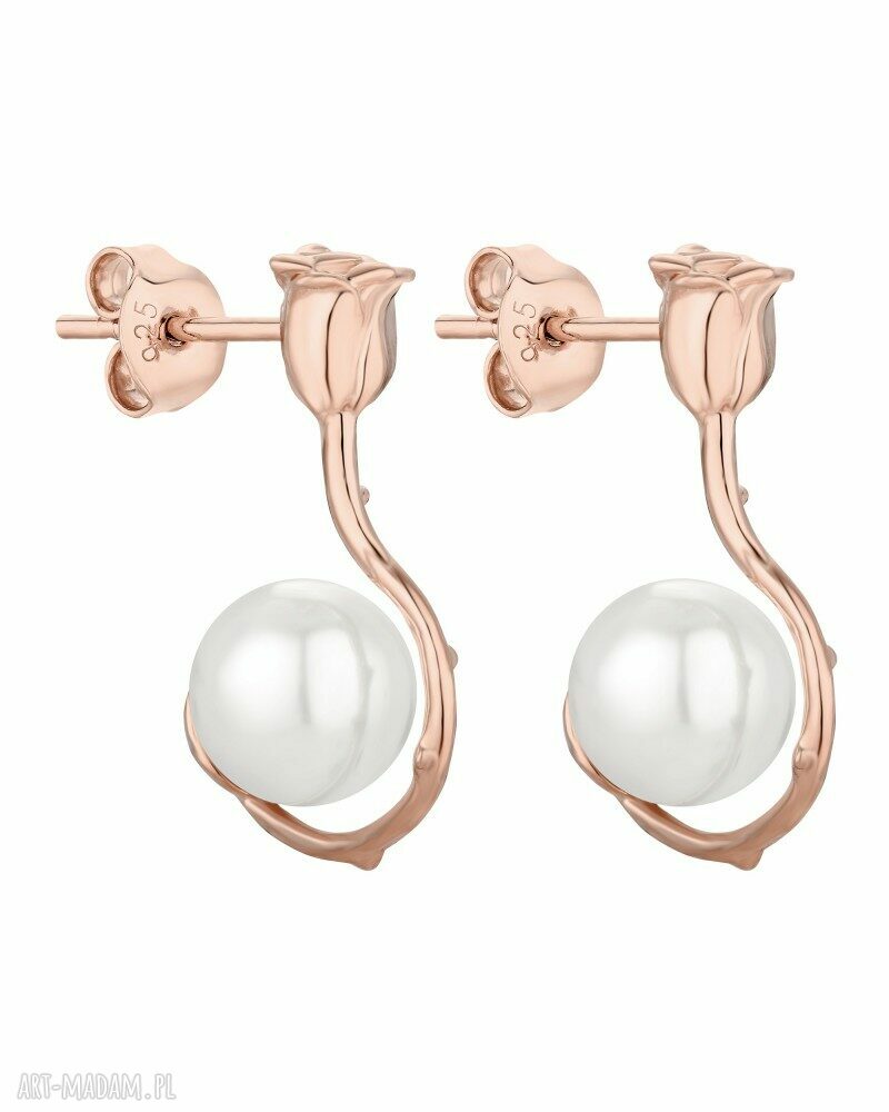 Kolczyki róże różowego złota białymi perłami biała k