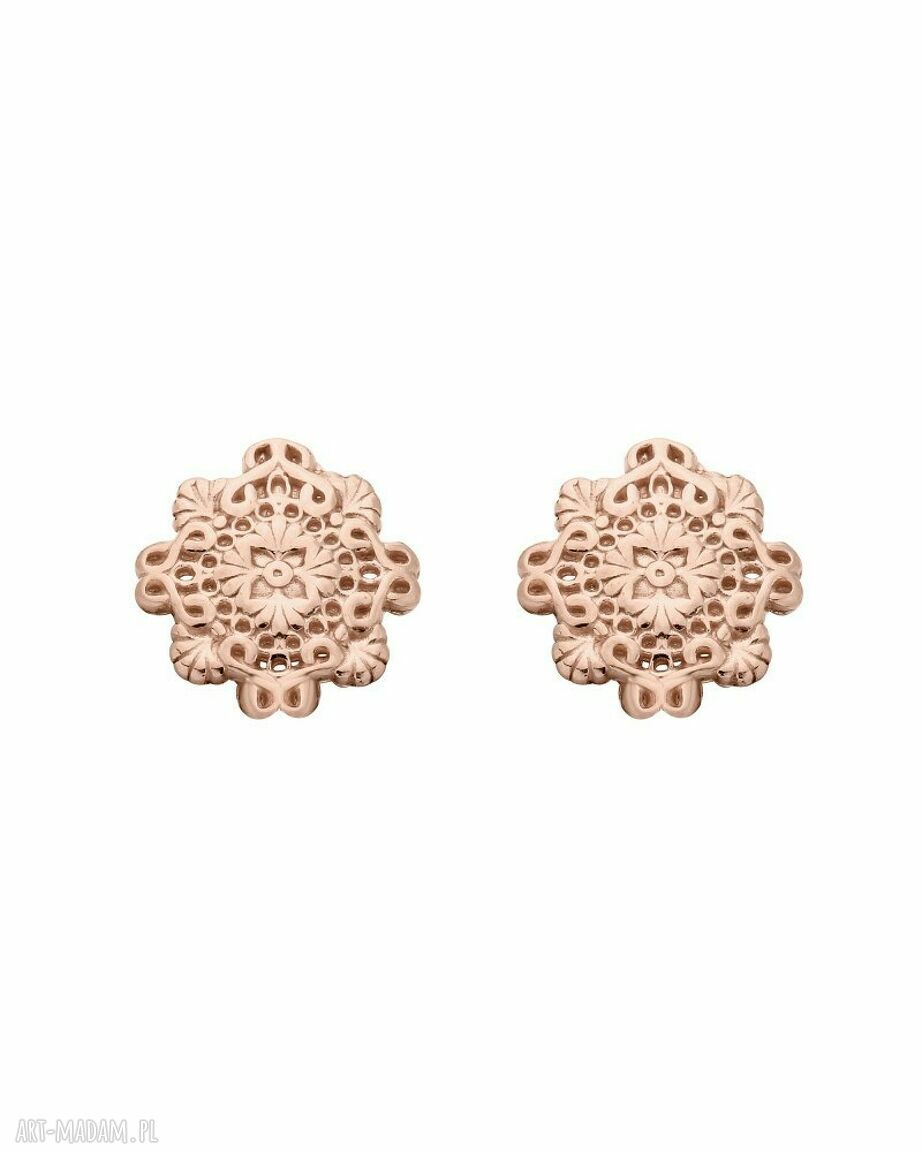Kolczyki rozetki różowego złota sztyfty eleganckie małe delikatne