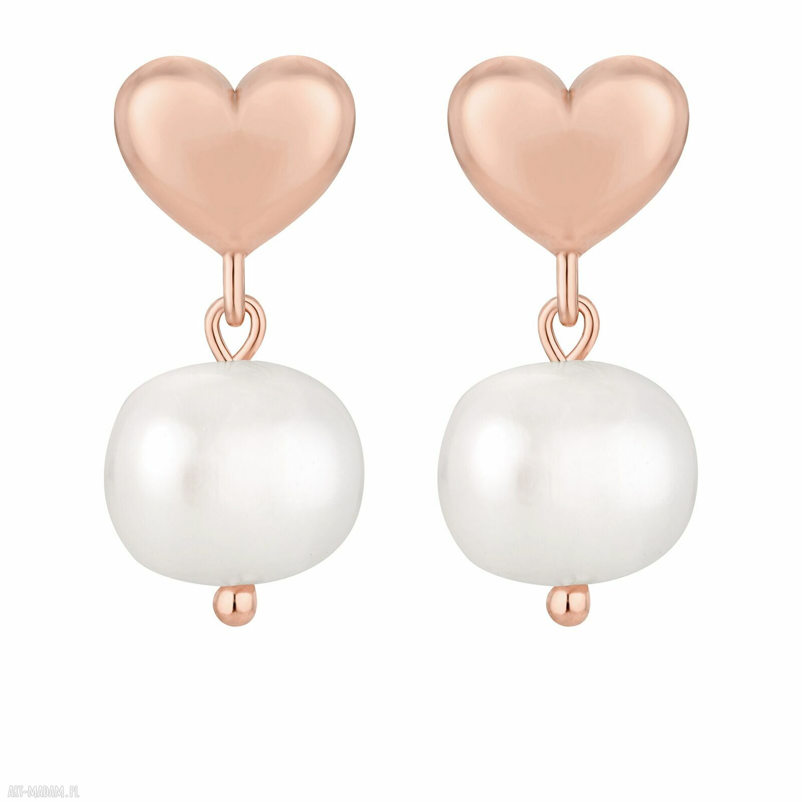 Kolczyki serca różowego złota perłami sercami serduszkami perły