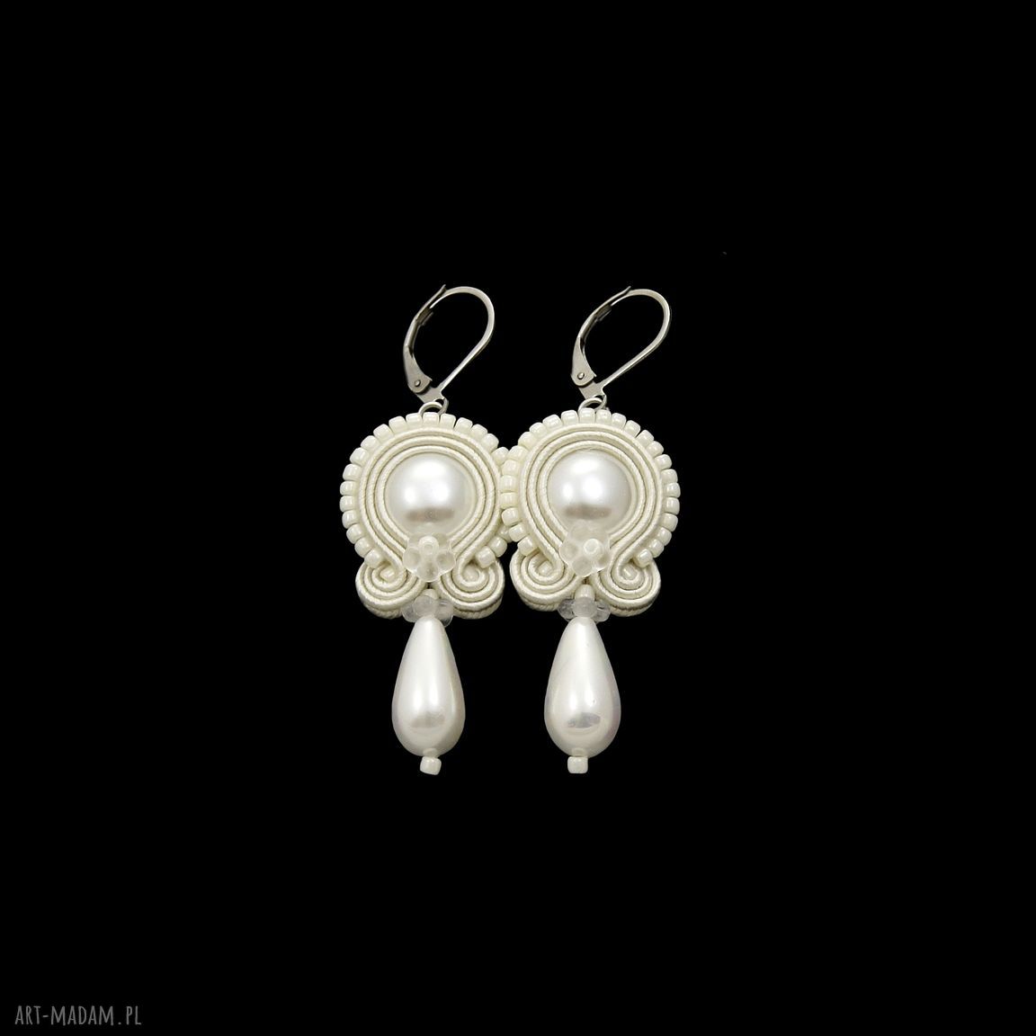 Kolczyki ślubne canile pearl soutache sutasz ivory skormne