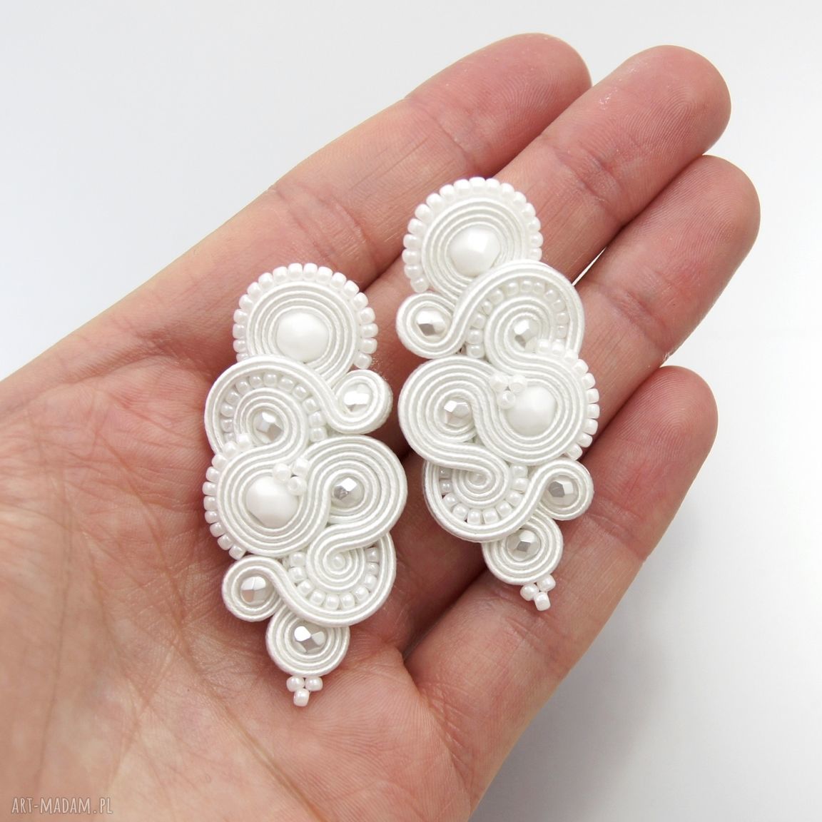 Kolczyki ślubne mirino white soutache ślub śnieżka stylowe