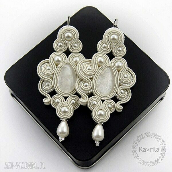 Kolczyki ślubne nexire pearl soutache rękodzieło sutasz długie
