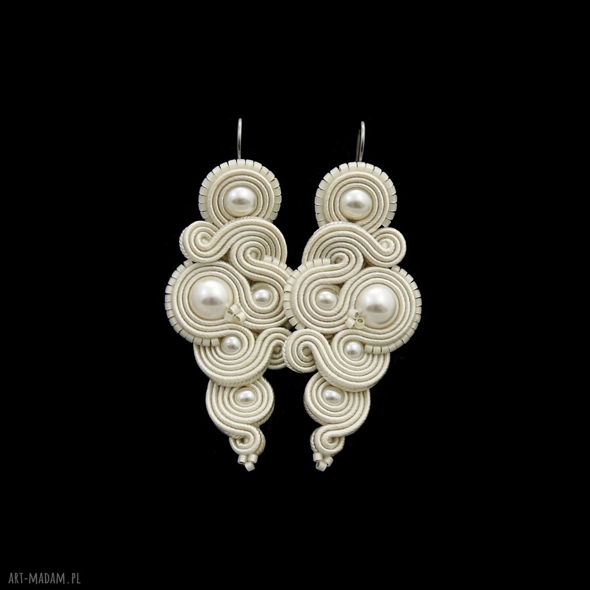 Kolczyki ślubne soutache milino pearl sutasz ivory perłowe