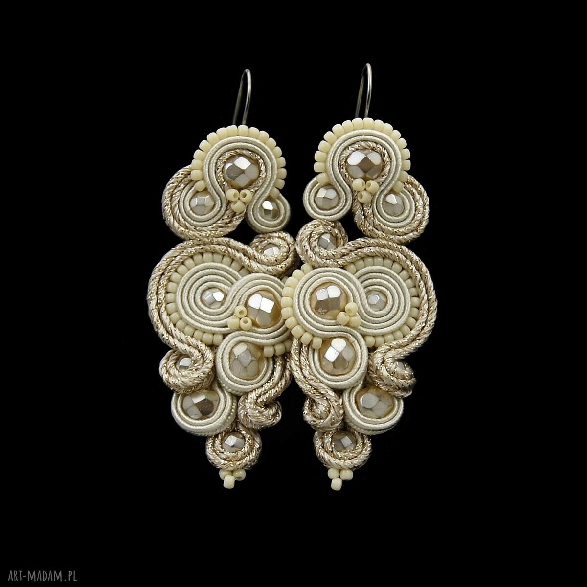 Kolczyki ślubne soutache renire light ivory stylowe kobiecie