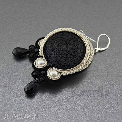 Kolczyki soutache black&cream sutasz eleganckie wykonane techniką ręcznego haftu kavrila