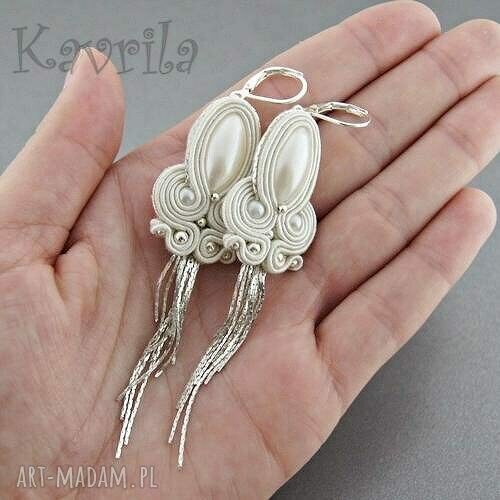 Kolczyki soutache cream&silver wykonane techniką ręcznego haftu sutasz kavrila
