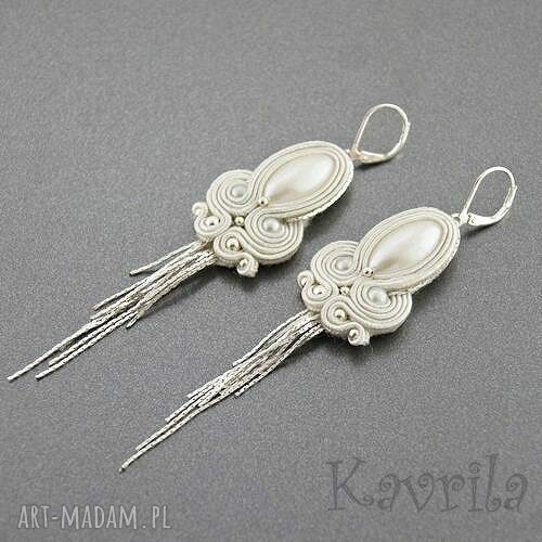 Kolczyki soutache cream&silver Handmade