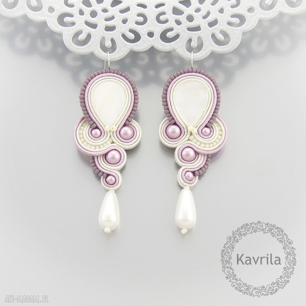 Kolczyki soutache elegance lilac ślubne wykonane techniką