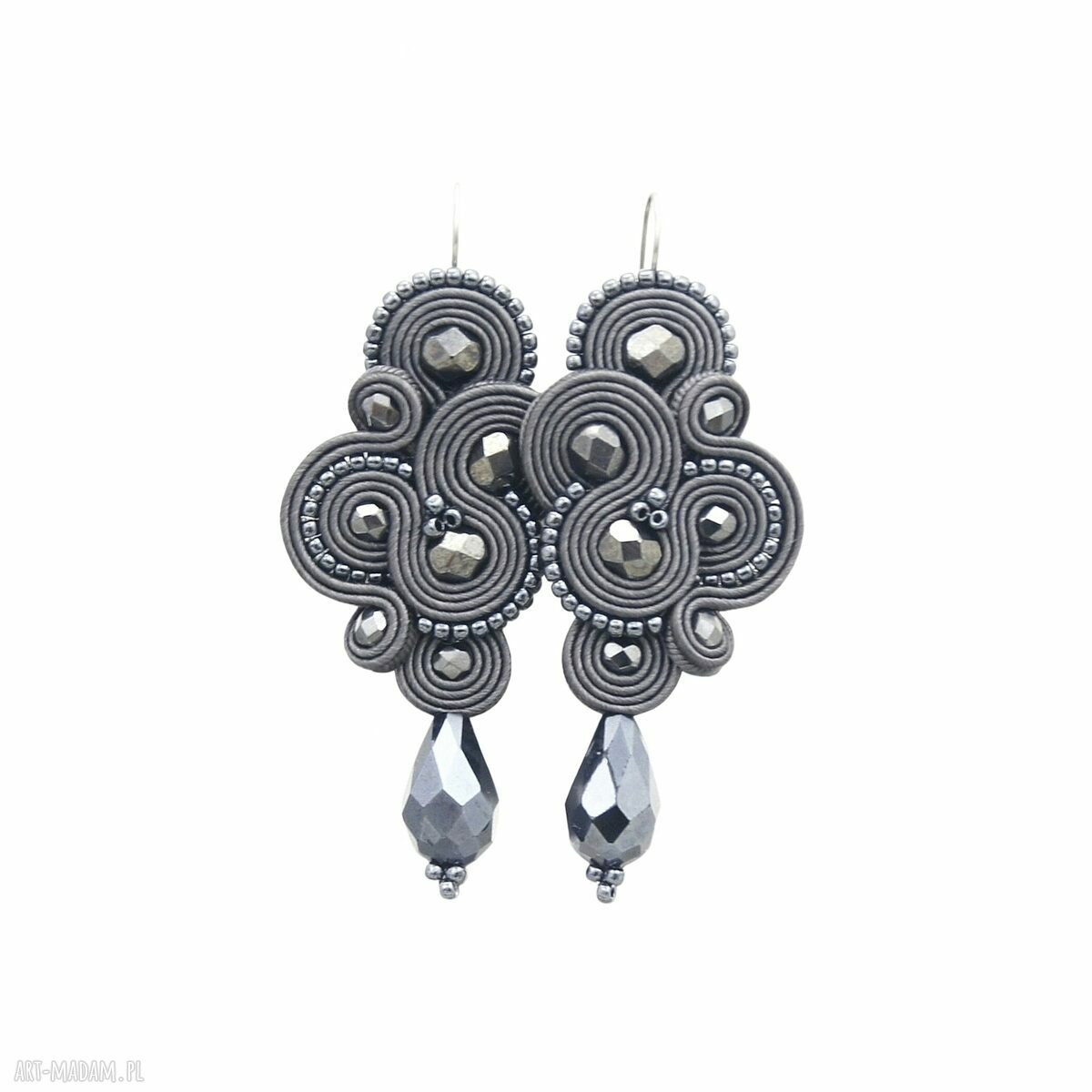 Kolczyki soutache enspiro dark grey klasyczne sutasz szarość