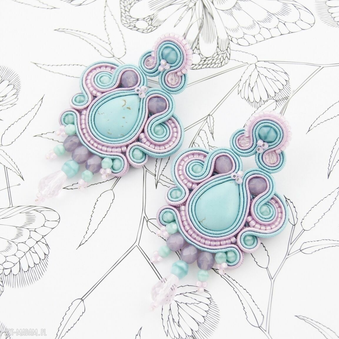 Kolczyki soutache exite turqouise orientalne długie ekskluzywne