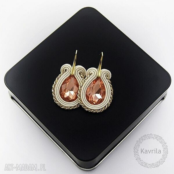 Kolczyki soutache female peach sutasz ślubne romantyczne wykonane