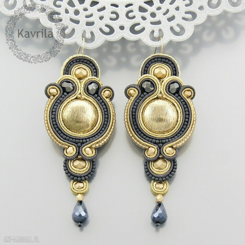 kolczyki soutache glamour gold Handmade