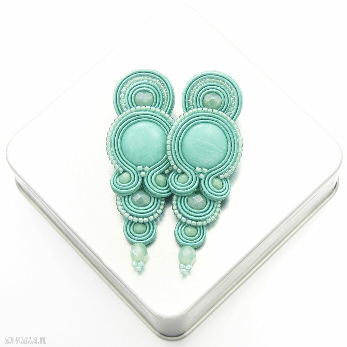 Kolczyki soutache Glamour Mint - mięta i turkus, ręczny haft sutasz