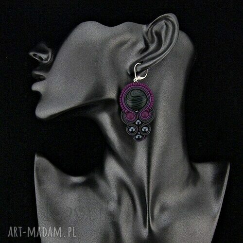 Kolczyki soutache grey&violet HandMade