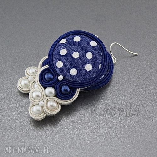 Kolczyki soutache grochy sutasz wykonane techniką ręcznego haftu