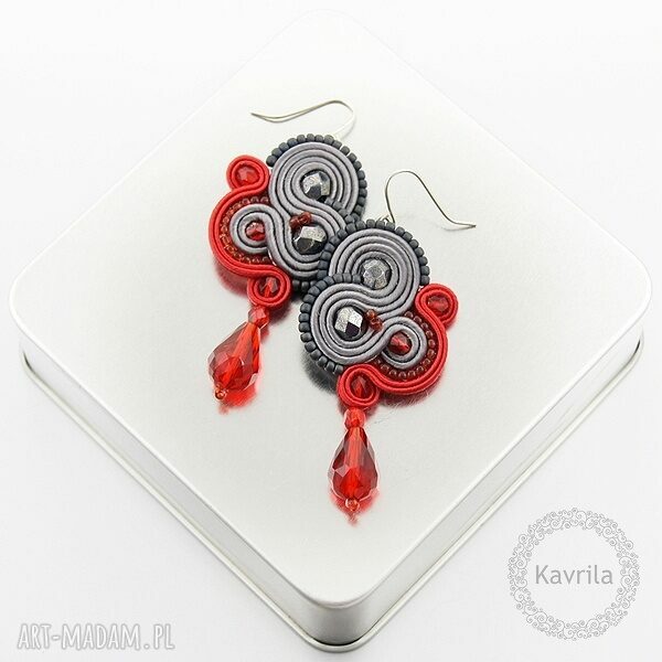 Kolczyki soutache inspire crimson stylowe wykonane techniką