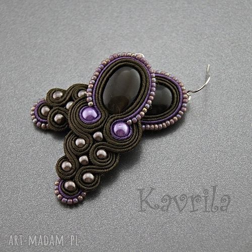 Kolczyki soutache kocie brązowe sutasz urocze wykonane techniką