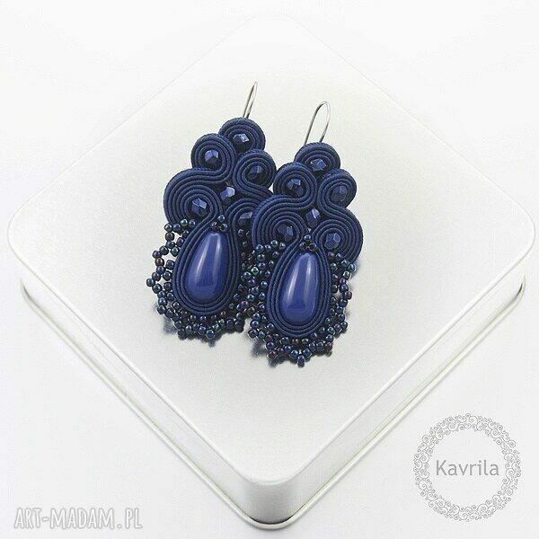 Kolczyki soutache lace sapphire koronkowe stylowe wykonane