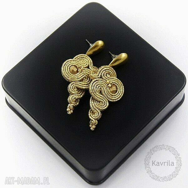Kolczyki soutache ladire gold wykonane techniką ręcznego haftu