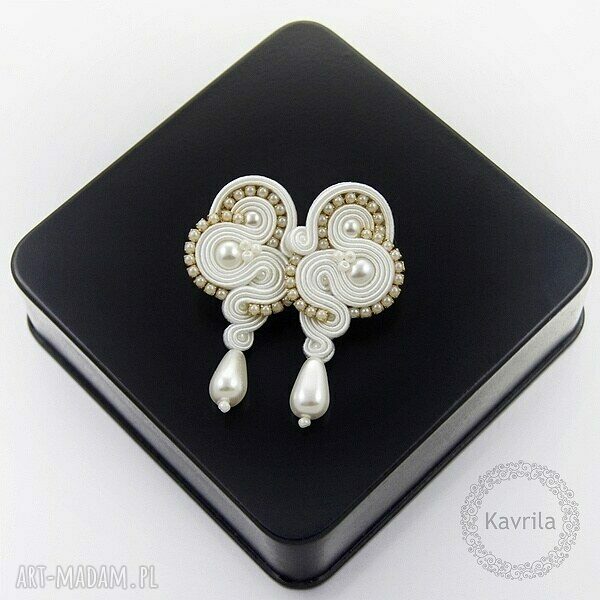 Kolczyki soutache ledire wedding stylowe ślubne wykonane techniką