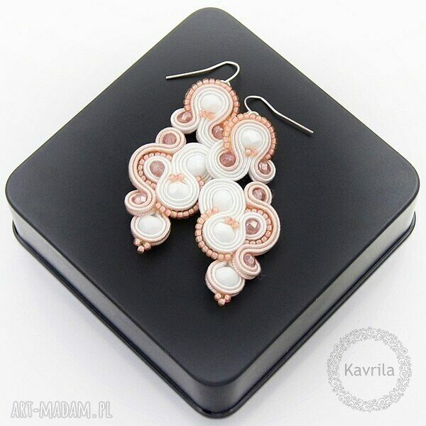 Kolczyki soutache lespire peach ślubne stylowe wykonane techniką