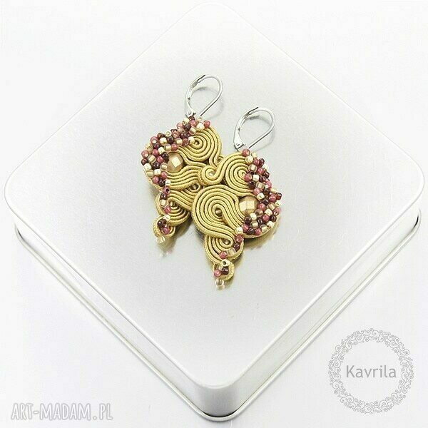 Kolczyki soutache lidiro dark beige stylowe wykonane techniką