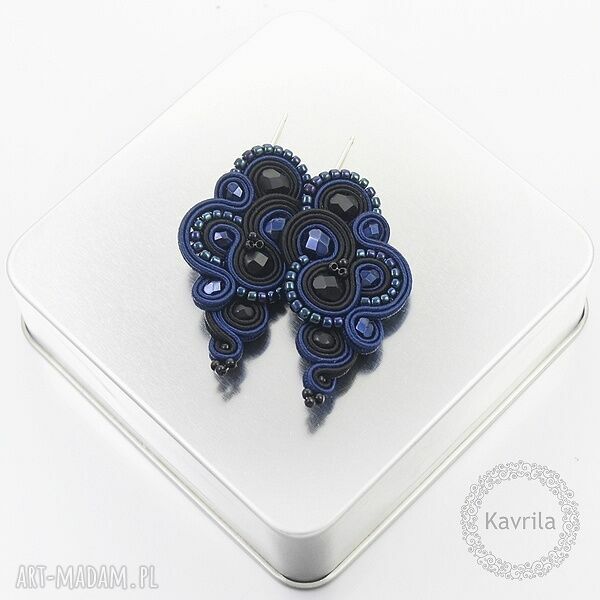 Kolczyki soutache lispiro dark sapphire stylowe wykonane techniką