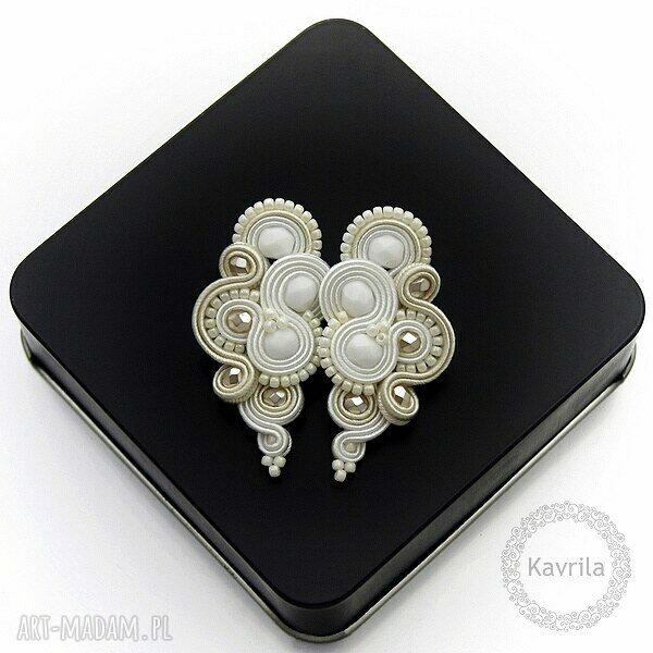 Kolczyki soutache lispiro wedding sutasz ślubne wykonane techniką