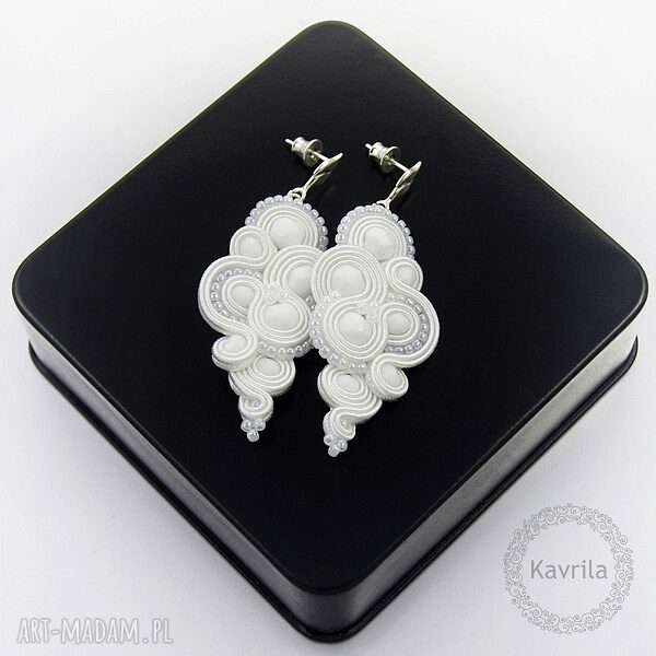 Kolczyki soutache lispiro white stylowe modne ślubne wykonane