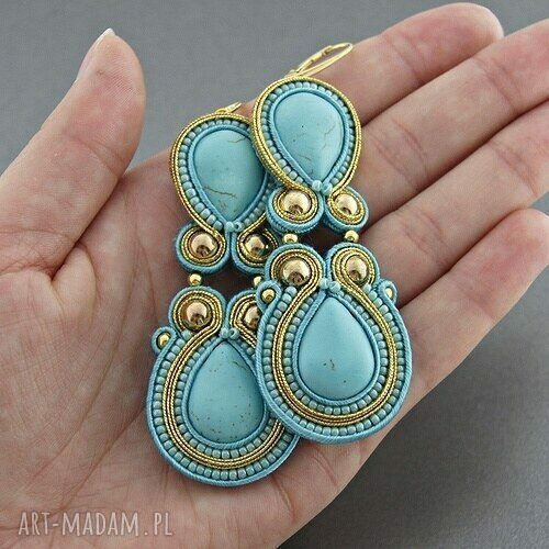 Kolczyki soutache long turquoise wykonane techniką ręcznego haftu