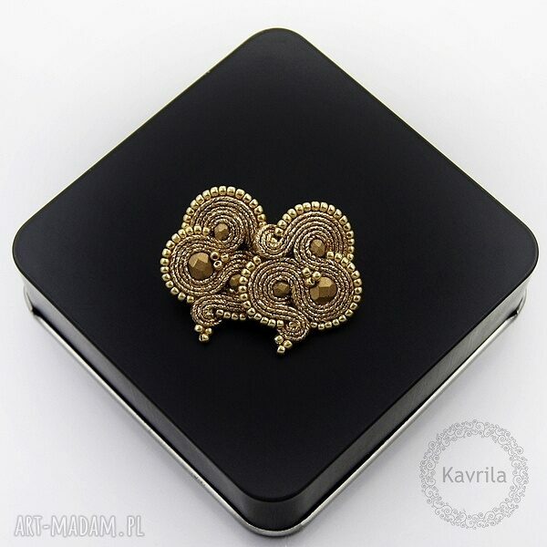 Kolczyki soutache midi gold wieczorowe wykonane techniką ręcznego