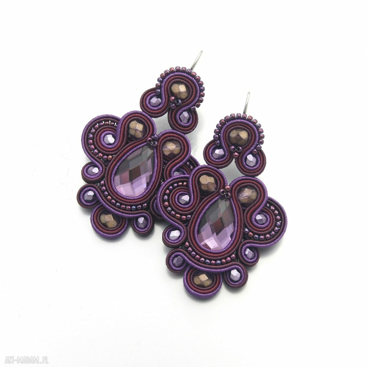 Kolczyki soutache Nexite Purple długie, ręcznie haftowane sutasz
