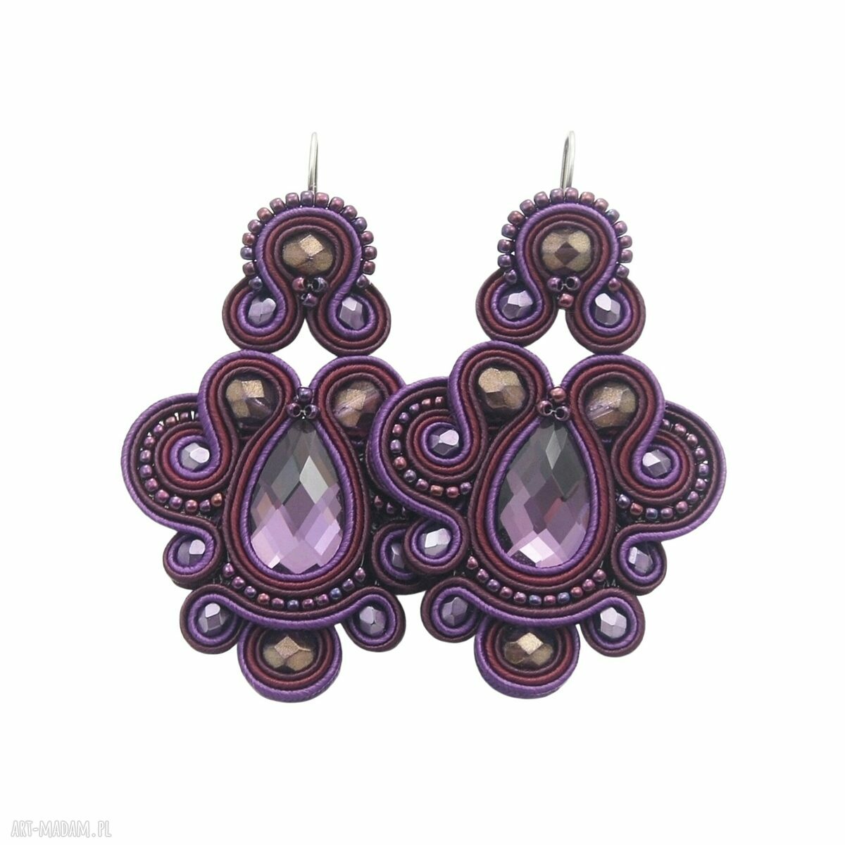 Kolczyki soutache Nexite Purple - długie, ręcznie haftowane sutasz