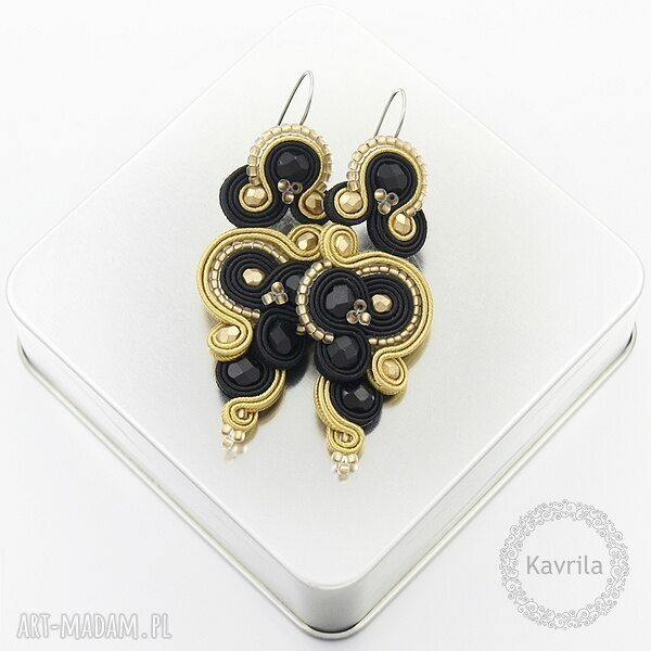 Kolczyki soutache nispire beige wieczorowe wykonane techniką