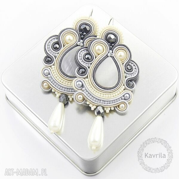 Kolczyki soutache oriental grey soutacher sutasz długie
