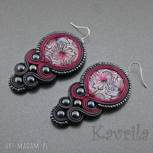 Kolczyki soutache pink&grey vintage HandMade