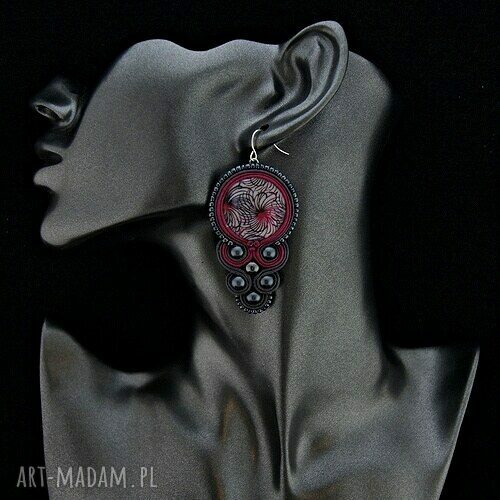 Kolczyki soutache pink&grey vintage HandMade