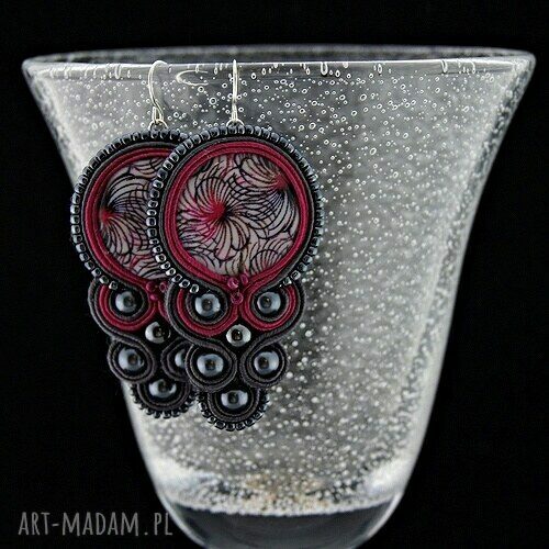 Kolczyki soutache pink&grey vintage HandMade