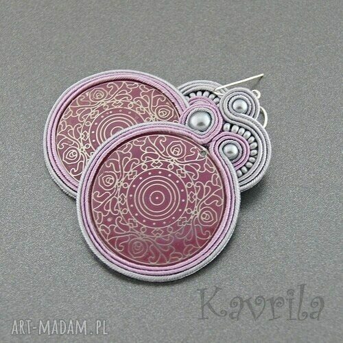Kolczyki soutache pink vintage sutasz wykonane techniką ręcznego
