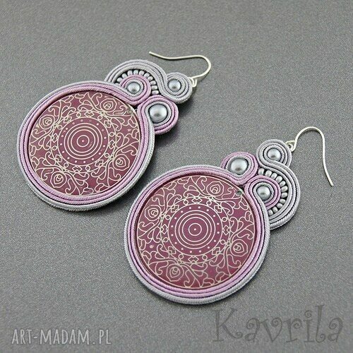 Kolczyki soutache pink vintage Hand Made