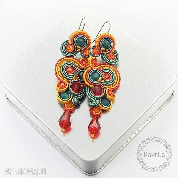 Kolczyki soutache renire spring wiosenne długie wykonane techniką