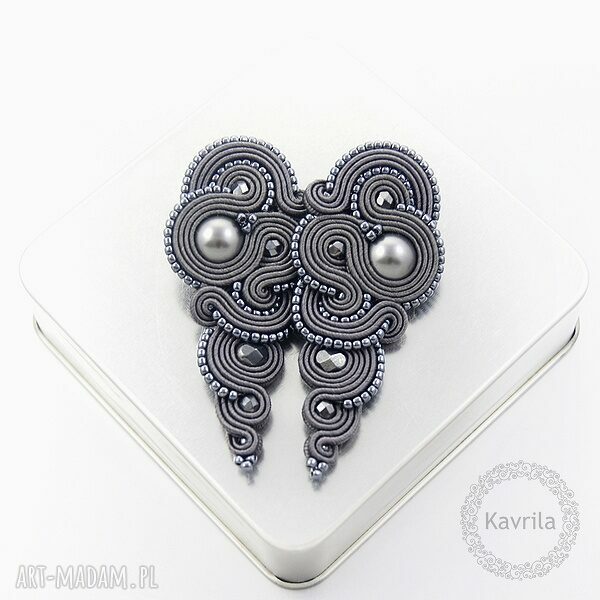 Kolczyki soutache rosaline dark grey długie stylowe wykonane