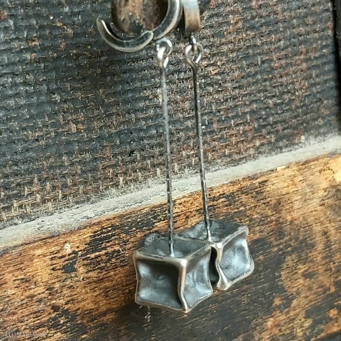Kolczyki srebrne kostki Hand Made