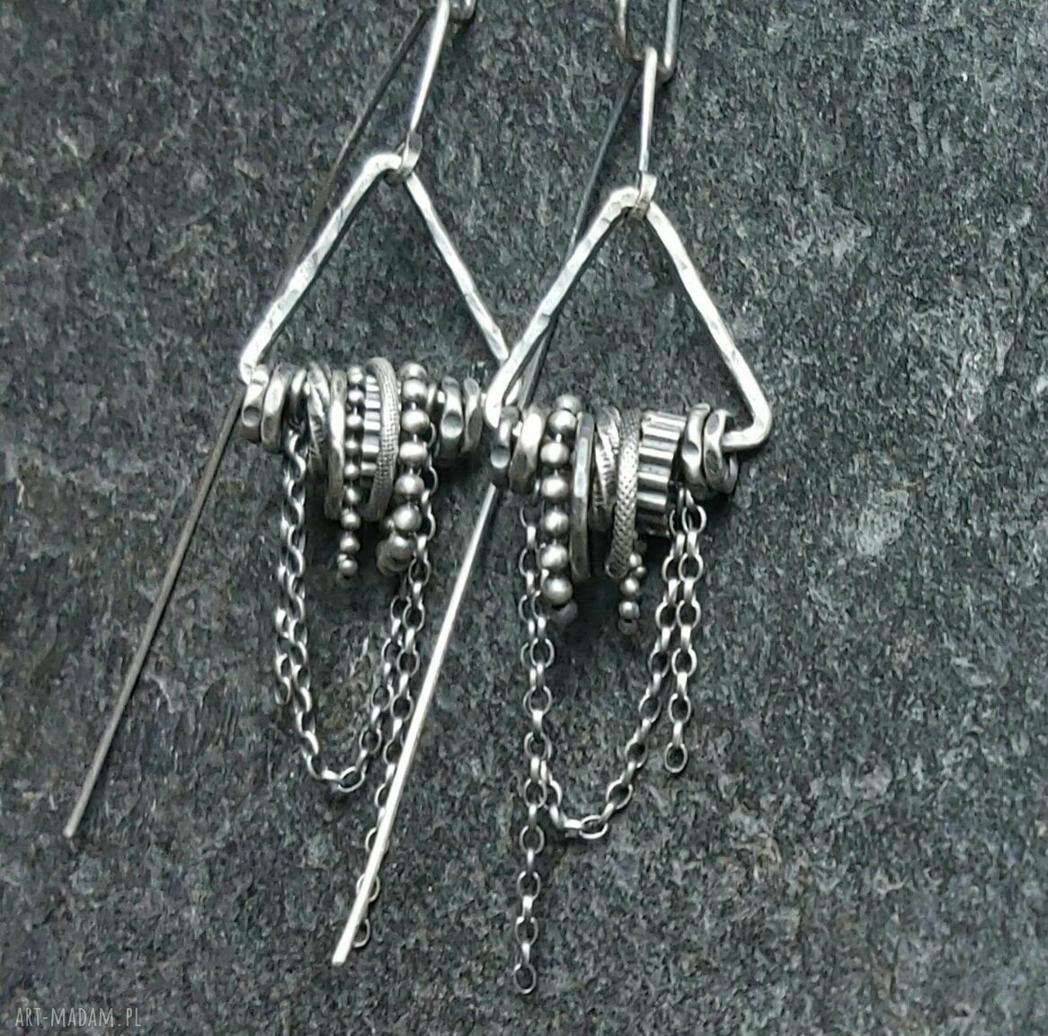 Kolczyki srebrne trójkąty Hand Made
